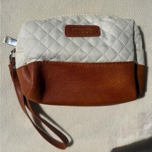 ITIEZY Quilted White and Brown Wristlet Clutch - Leather Accent